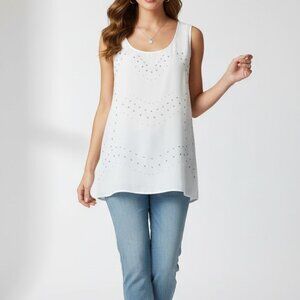 NWOT Jaclyn Smith White Beaded/Studded Sleeveless Blouse Top Size 2X